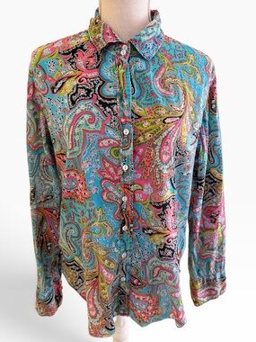 Cino Multicolor Paisley Cotton Button-Up Shirt L